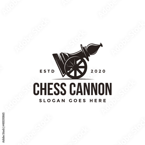 Vintage classic badge emblem chess club, chess tournament, cannon bishop logo ve Fototapeta