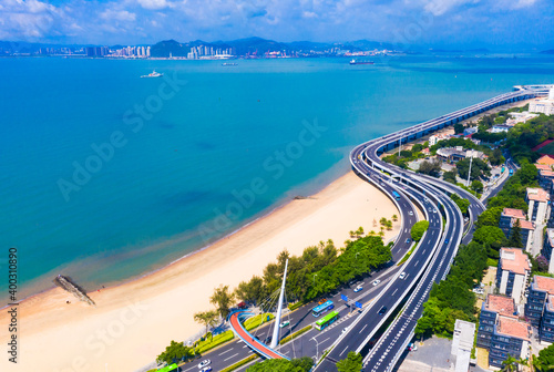 The Yanwu Bridge and the Baicheng Beach in Xiamen, China