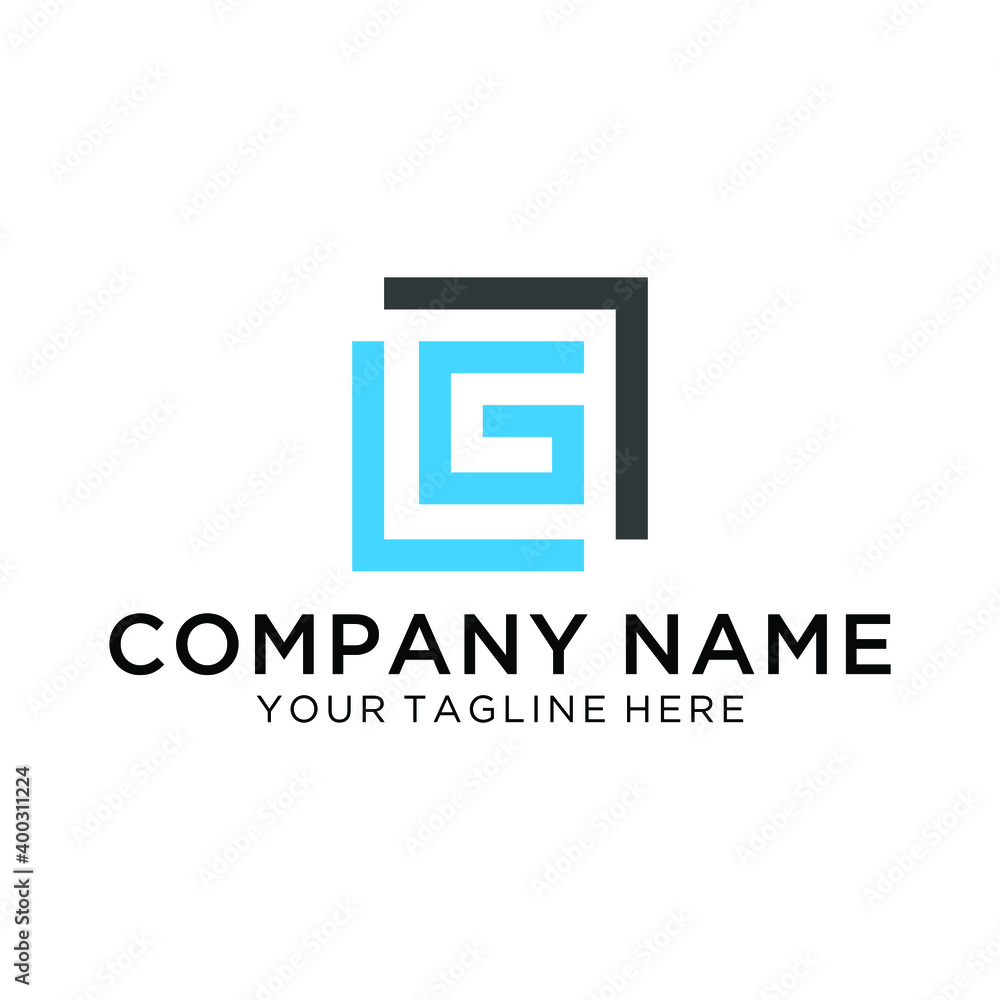 LG square shape letter logo design in black and blue.