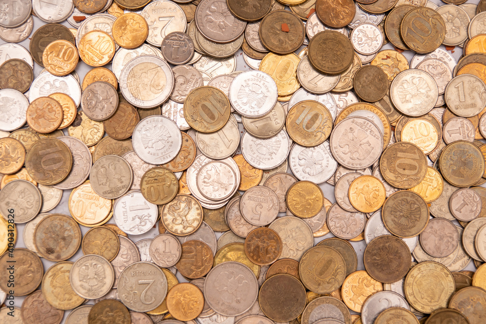 Background of the coins of Rubles and euro Background of the coins of Rubles and euro