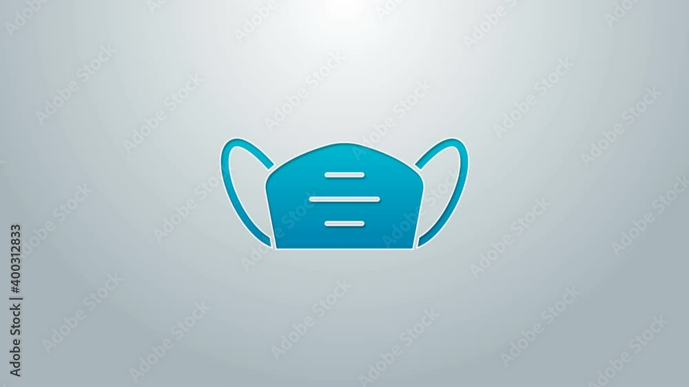 Blue line Medical protective mask icon isolated on grey background. 4K Video motion graphic animation Blue line Medical protective mask icon isolated on grey background. 4K Video motion graphic animation