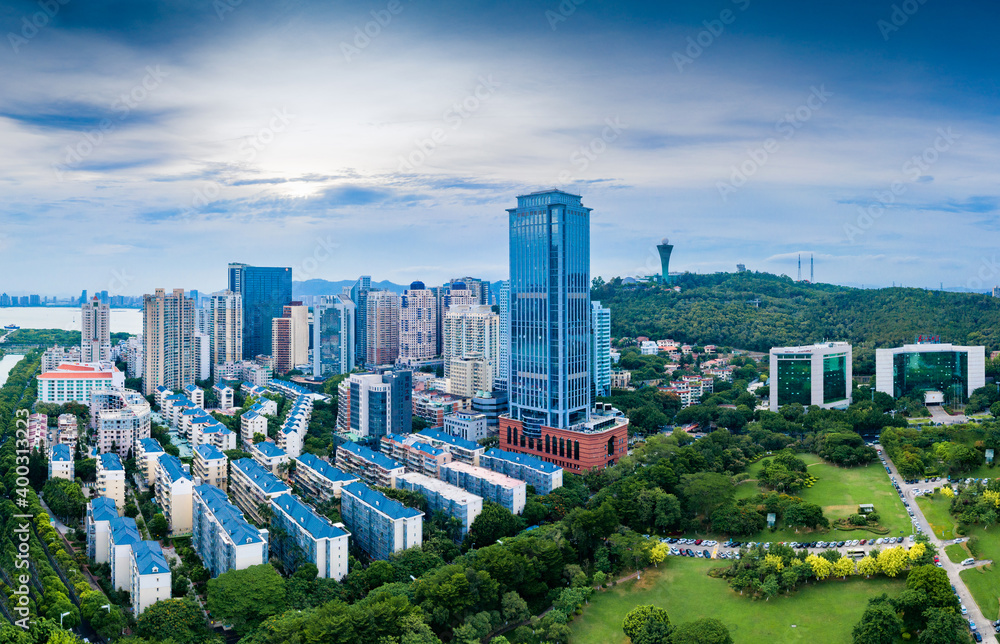 Naklejka premium Cityscape of Bailuzhou Park, Xiamen, China