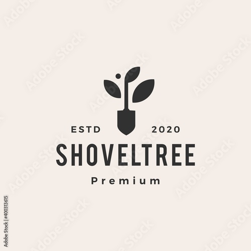 shovel tree leaf hipster vintage logo vector icon illustration