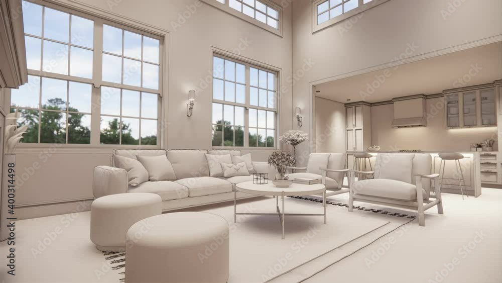 3d rendering. Interior house modern open living space with kitchen. modern style Duplex apartment residence. Home decoration modern classic style interior design. 3d rendering. Interior house modern open living space with kitchen. modern style Duplex apartment residence. Home decoration modern classic style interior design.