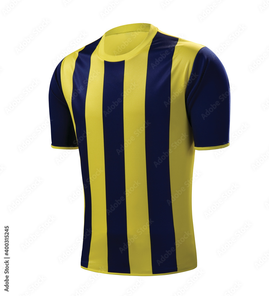 yellow and dark blue striped soccer jersey, sports t-shirt, soccer uniform  Stock Photo | Adobe Stock