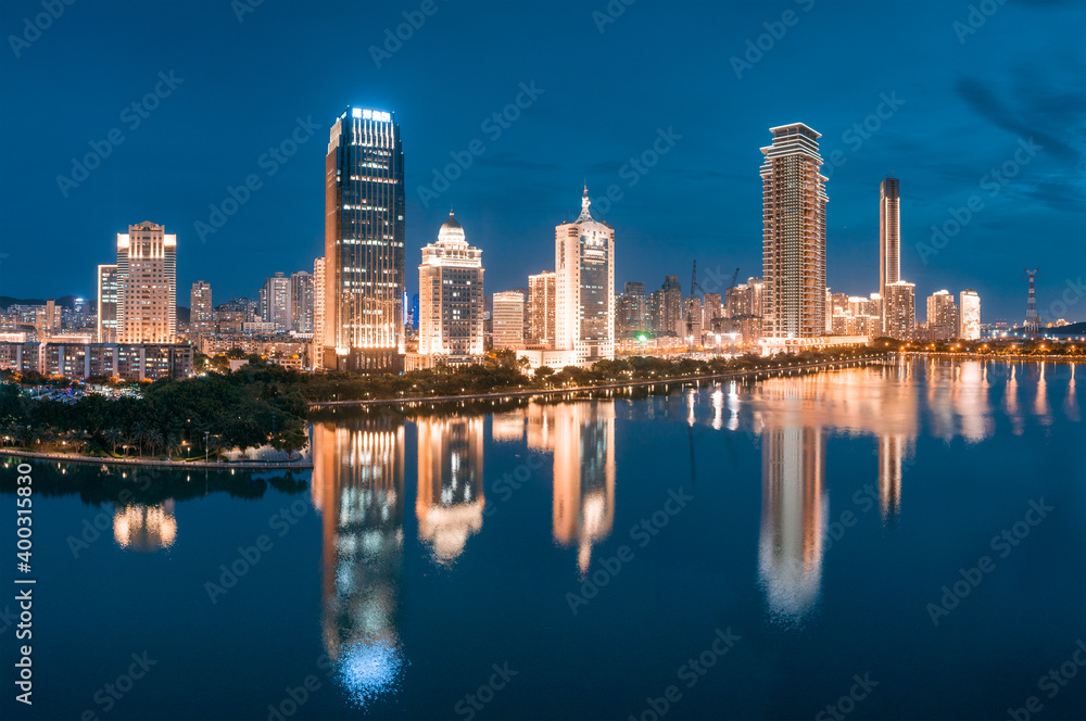 City night view of Bailuzhou Park, Xiamen, China