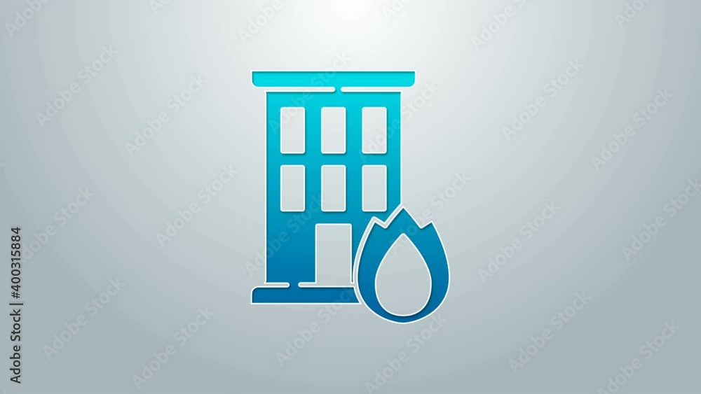 Blue line Fire in burning house icon isolated on grey background. Insurance concept. Security, safety, protection, protect concept. 4K Video motion graphic animation Blue line Fire in burning house icon isolated on grey background. Insurance concept. Security, safety, protection, protect concept. 4K Video motion graphic animation