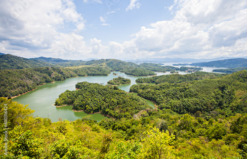 Beautiful view of Riam Kanan lake from the peak of Matang Kaladan hill in Banjar, South Kalimantan. Riam Kanan is a dam for power plant and conservation. photo