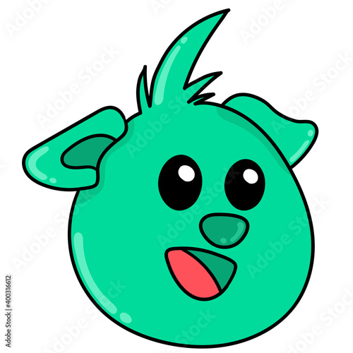smiling green monster emoji head, doodle kawaii. doodle icon image