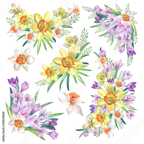 set of spring flowers bouquets