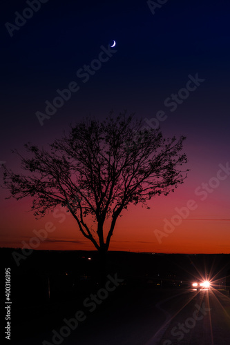 Mystic sunset at the road