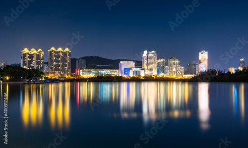 City night view of Bailuzhou Park, Xiamen, China