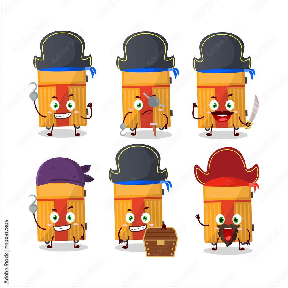Cartoon character of yellow lugage with various pirates emoticons Cartoon character of yellow lugage with various pirates emoticons