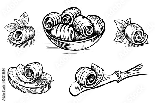 Butter. natural farm products. set of vector sketches