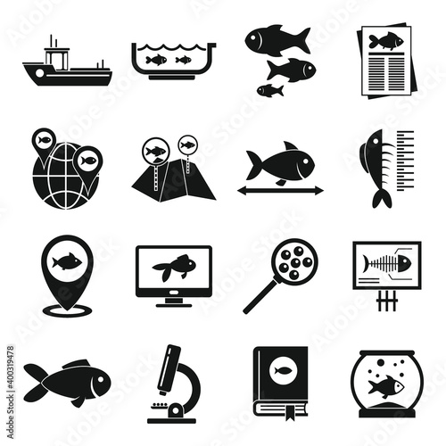 Ichthyology icons set. Simple set of ichthyology vector icons for web design on white background