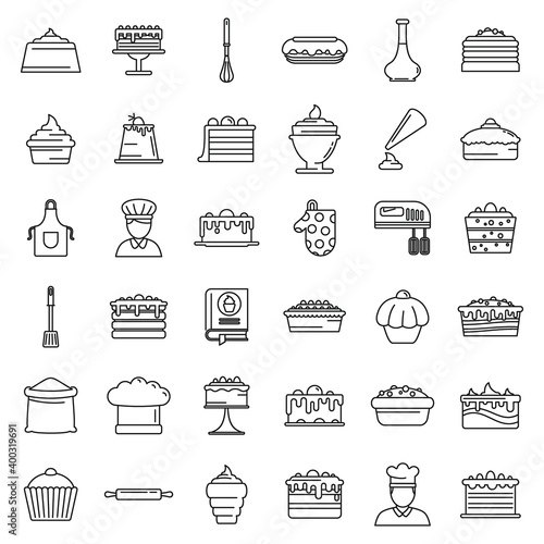 Confectioner home icons set. Outline set of confectioner home vector icons for web design isolated on white background