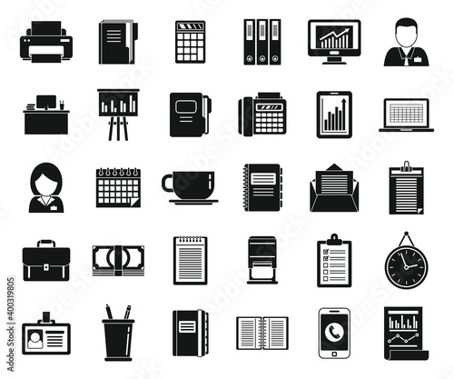 Office manager time icons set. Simple set of office manager time vector icons for web design on white background