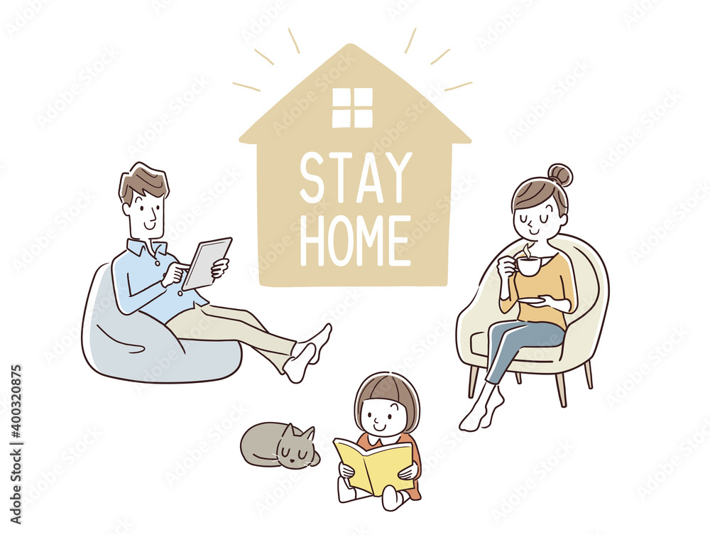 ベクターイラスト素材 おうち時間 ステイホーム 家で過ごす家族 Stock ベクター Adobe Stock