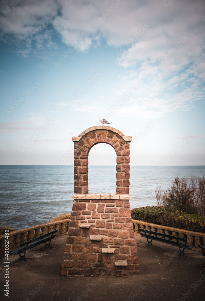 Obraz premium Landmark Seascape of the rough Basque coast sea on a cold winter day for tourism in Biarritz France