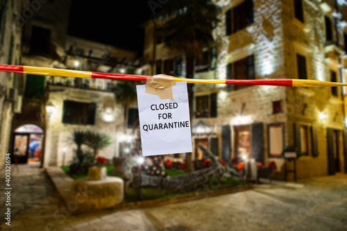 Street restaurant  closed for quarantine in Christmas