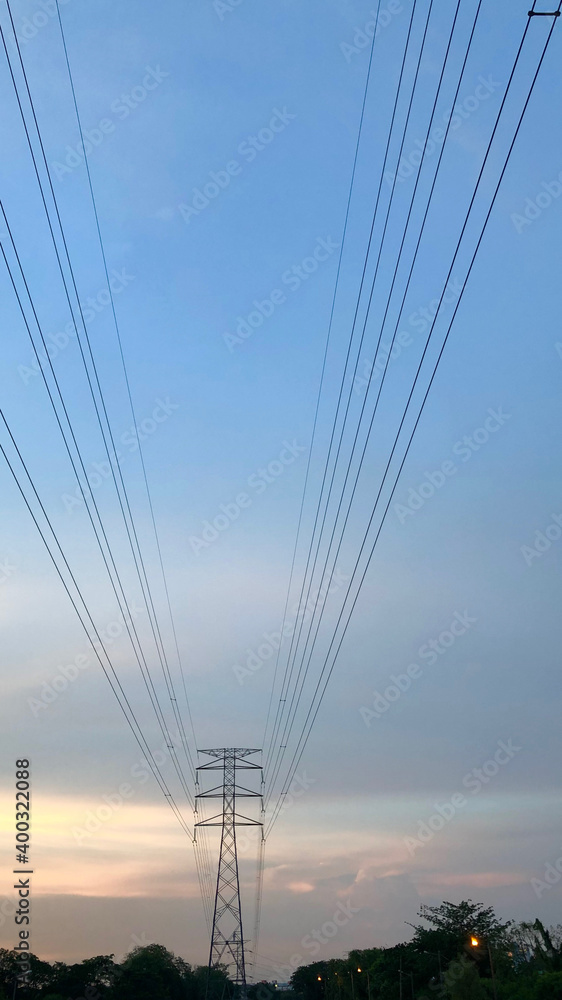 Pylons Steel Electricity City Towers Blue sky Pylons Steel Electricity City Towers Blue sky