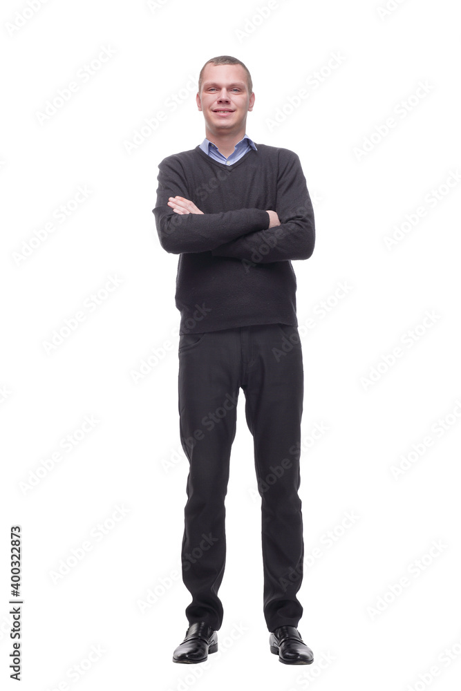Front view of casual man with his arms crossed posing Front view of casual man with his arms crossed posing