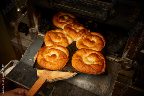 Ensaimadas coming out of the oven
