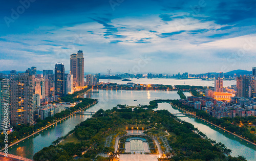 Night view of Bailuzhou Park, Xiamen, China photo