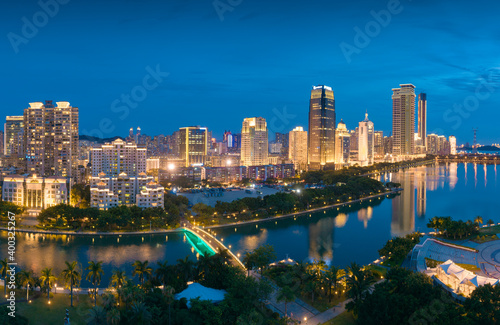 Night view of Bailuzhou Park, Xiamen, China