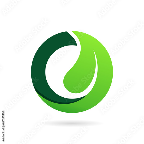 eco cirrcle, letter o with leaf 