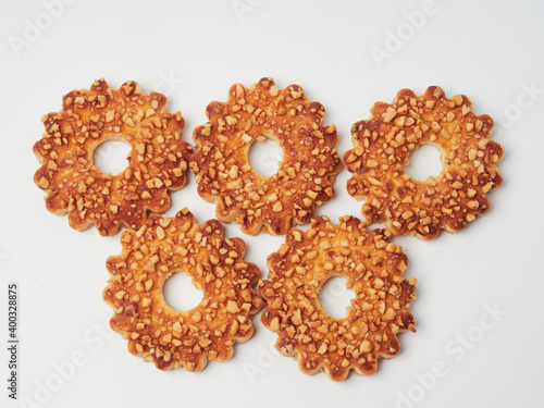 tea biscuits, oatmeal cookies, oatmeal cookies on a white background, confectionery, bakery products
