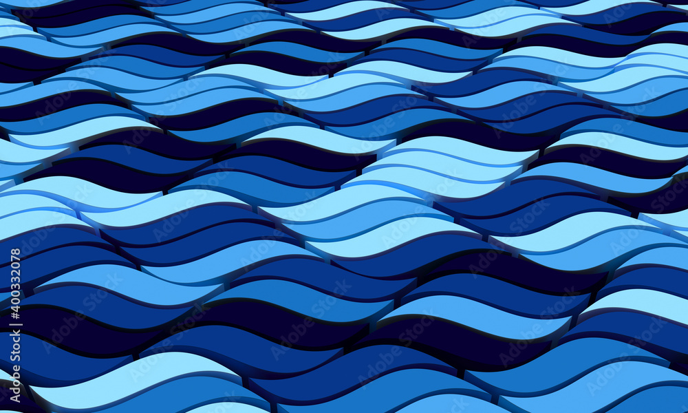 Fototapeta premium Volumetric blue waves in the form of a pattern.