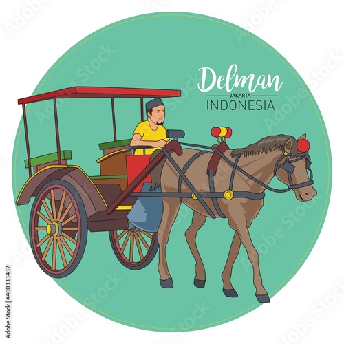 Vector stock of Delman, The Jakarta traditional transportation origin Indonesia.
