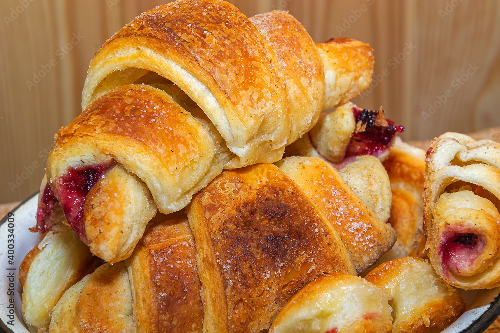 Dessert croissants and ears with jam handmade Dessert croissants and ears with jam handmade