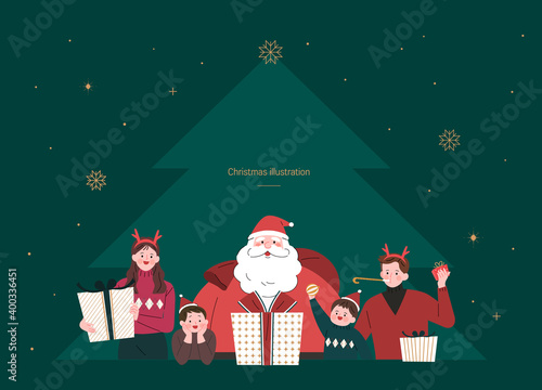 Happy family with Santa at Christmas
