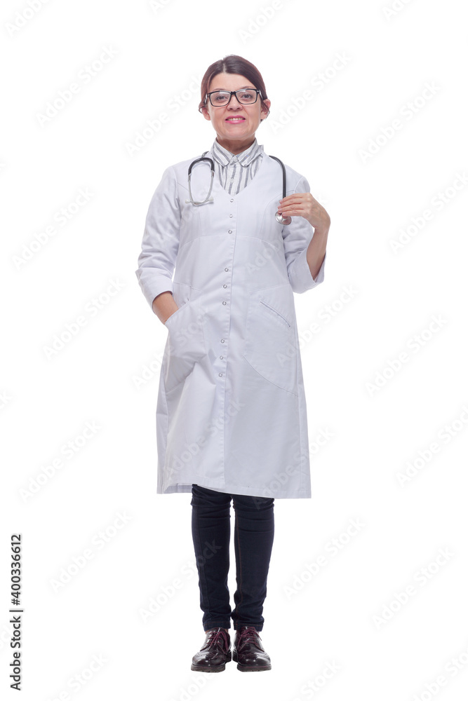 Smiling medical doctor woman with stethoscope. Isolated over white background. Smiling medical doctor woman with stethoscope. Isolated over white background.