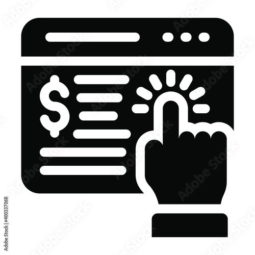 
Online earning concept, pay per click solid icon
