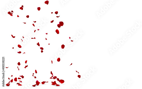 the petals of a red rose fall to the floor against a background of blurred petals in motion