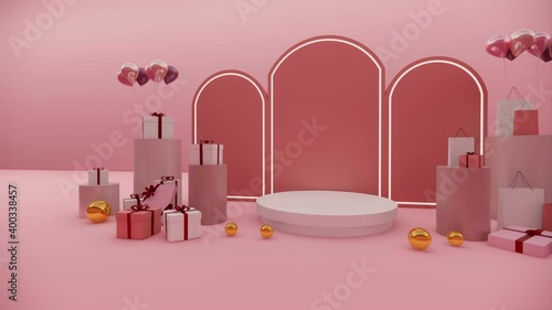 Wallpaper Mural  3D rendering. Minimalistic Christmas Background.Gifts boxes. Stand stage backdrop.Space for product. pastel colour. Torontodigital.ca