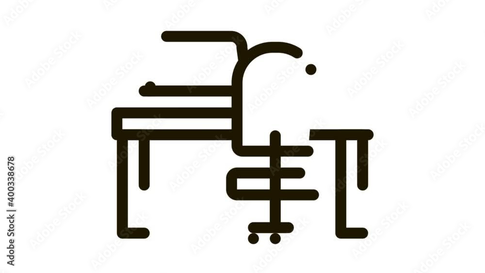 workplace table and chair Icon Animation. black workplace table and chair animated icon on white background workplace table and chair Icon Animation. black workplace table and chair animated icon on white background