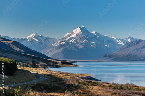 mt cook over a lake from the distance