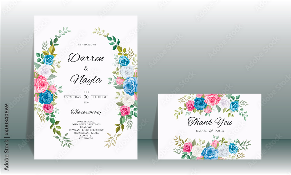 Beautiful hand drawn floral wedding invitation template design