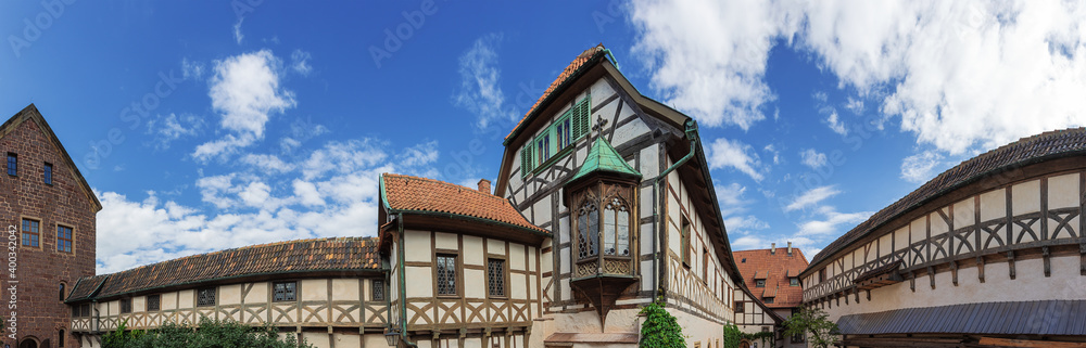 Panoramic view of the second courtyard of the Wartburg, seen from the Commandant's garden