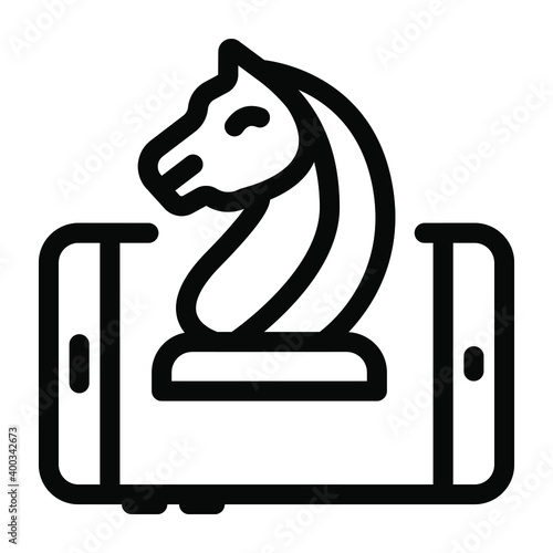 
Chess knight inside mobile, icon of online mobile strategy in glyph design

