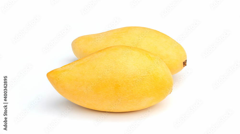 Ripe Barracuda mango on a white background.