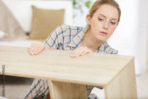 close up of a woman during furniture fitting
