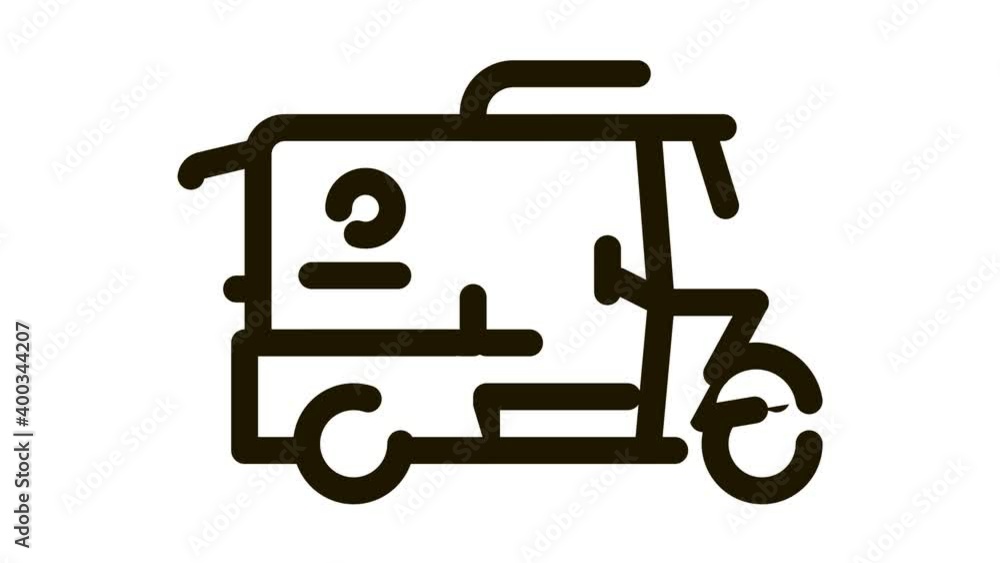 tuk tuk food delivery Icon Animation. black tuk tuk food delivery animated icon on white background tuk tuk food delivery Icon Animation. black tuk tuk food delivery animated icon on white background
