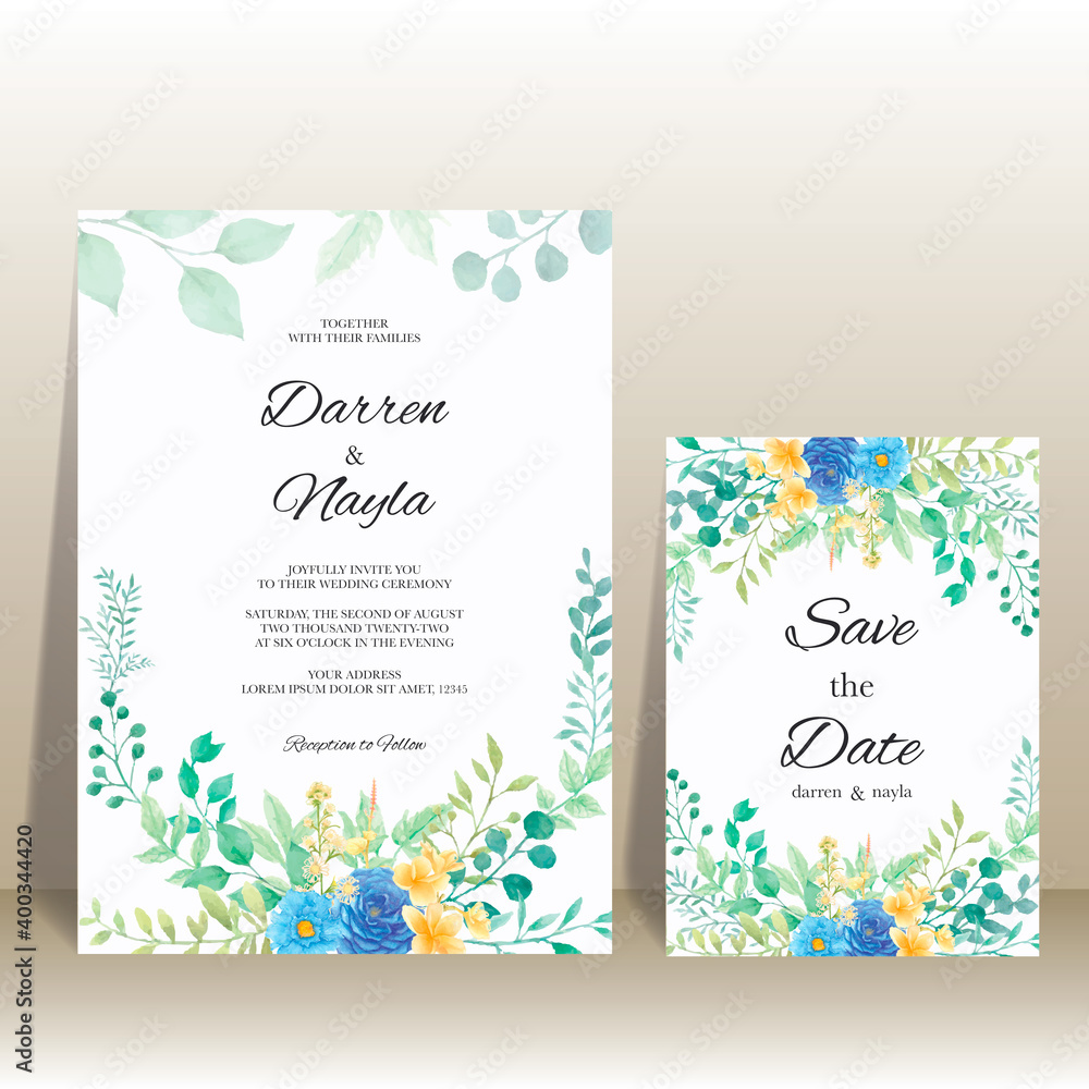 Obraz premium Beautiful hand drawn floral wedding invitation template design