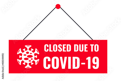 Inscription on red plate on closed door of office or store.