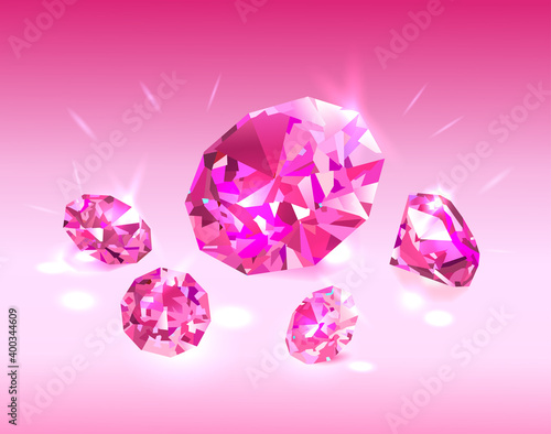 Beautiful bright pink diamonds on a pink background. Vector illustration.	
